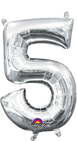 16" Number "5" Air-Filled Foil Balloon - Silver