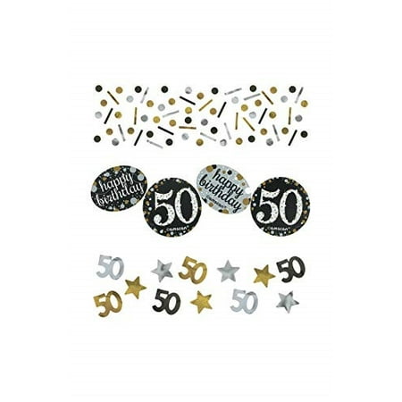 1.2 oz. 50th Happy Birthday Confetti - Gold, Silver, Black, 10 pieces 