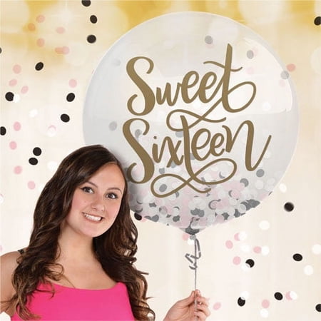 24" Sweet Sixteen Latex Balloon with Confetti - Multicolor, 1 piece 